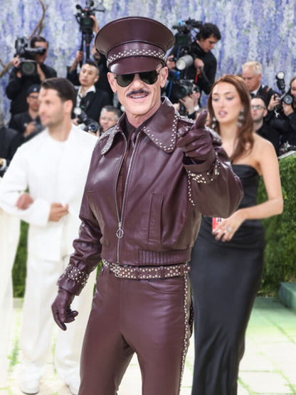 Luke Evans Met Gala 2026 Burgundy Leather Jacket