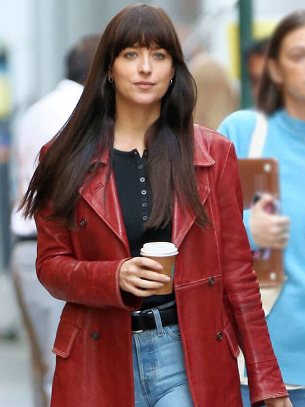 Madame Web 2024 Dakota Johnson Red Leather Coat