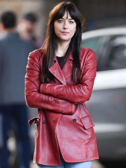 Madame Web 2024 Dakota Johnson Red Leather Coat