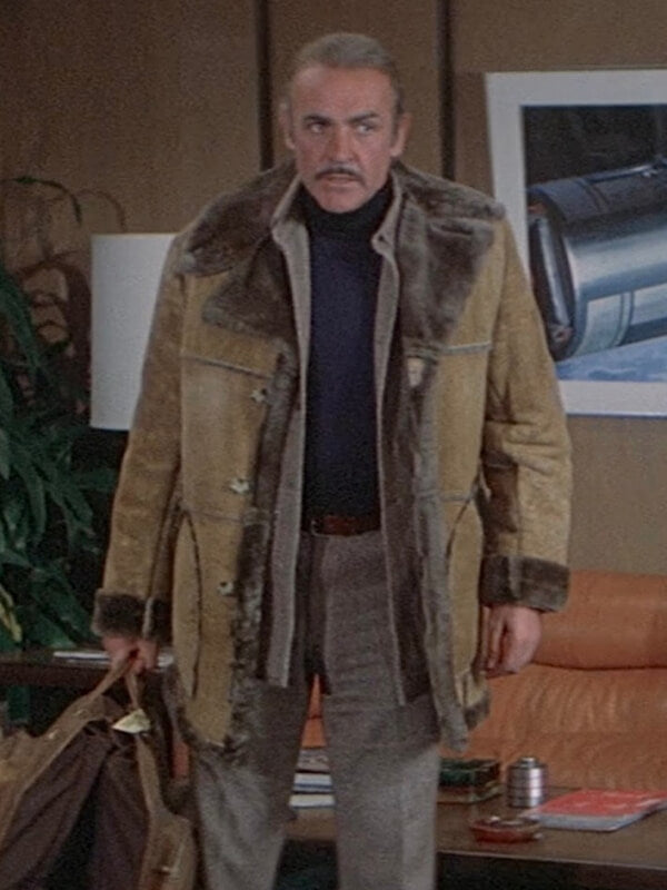Meteor Vision Sean Connery Brown Suede Shearling Coat