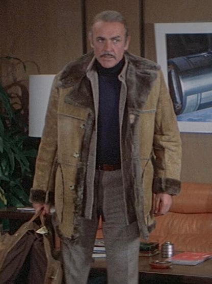 Meteor Vision Sean Connery Brown Suede Shearling Coat