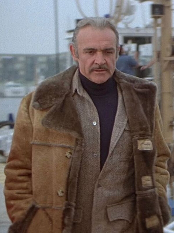 Meteor Vision Sean Connery Brown Suede Shearling Coat