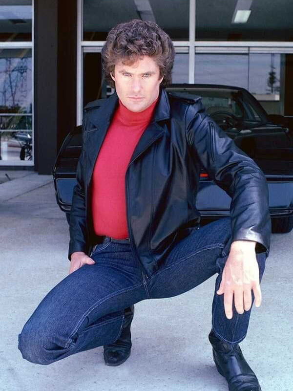 Michael Knight Knight Rider Black Leather Biker Jacket