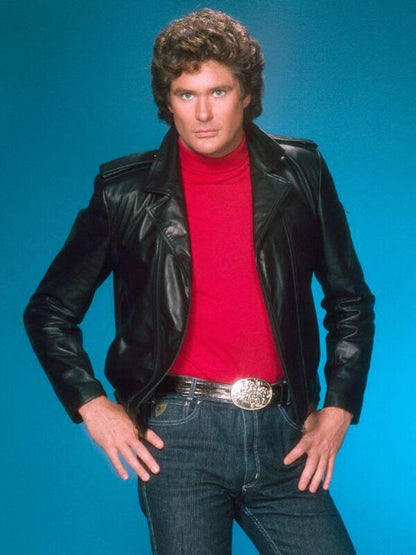 Michael Knight Knight Rider Black Leather Biker Jacket