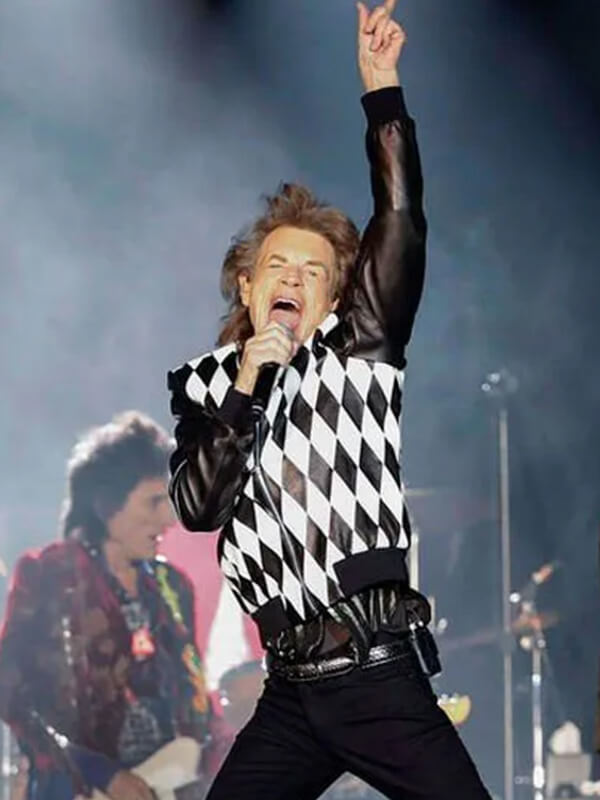 Mick Jagger Bomber Black & White Leather Jacket