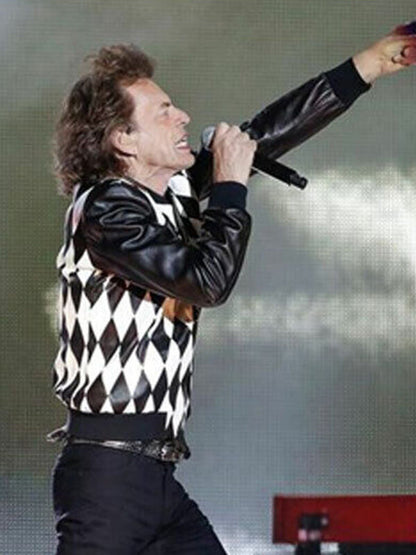 Mick Jagger Bomber Black & White Leather Jacket