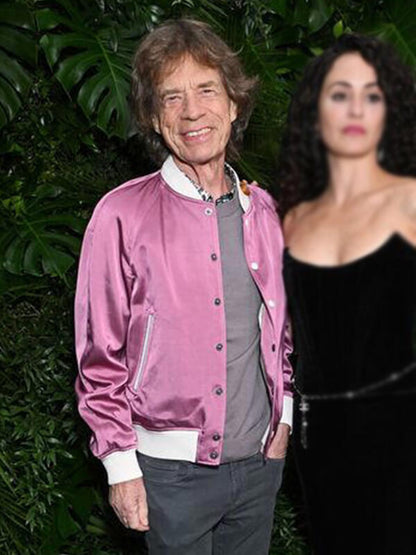 Mick Jagger Oscars 2025 Pink Satin Jacket