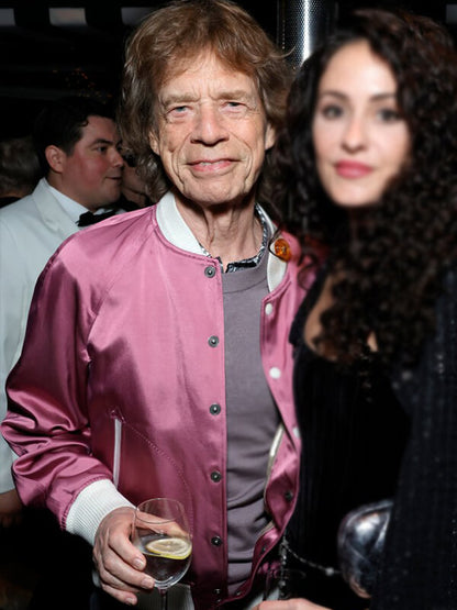 Mick Jagger Oscars 2025 Pink Satin Jacket
