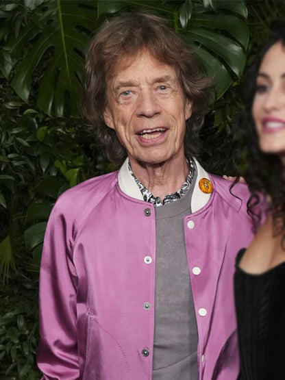 Mick Jagger Oscars 2025 Pink Satin Jacket