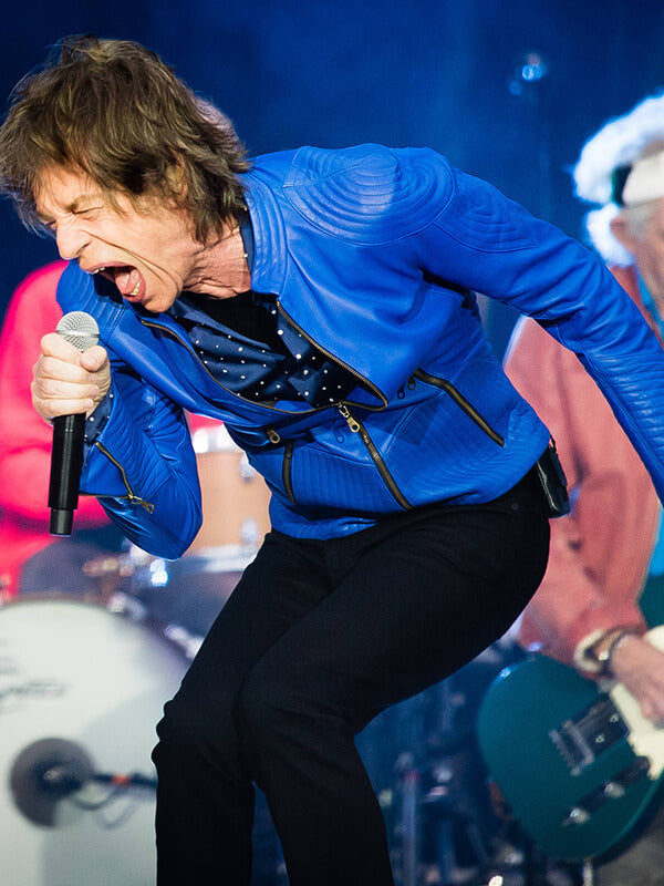 Mick Jagger Vibrant Blue Leather Jacket