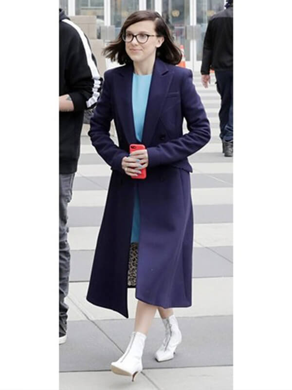Millie Bobby Brown Blue Wool Coat
