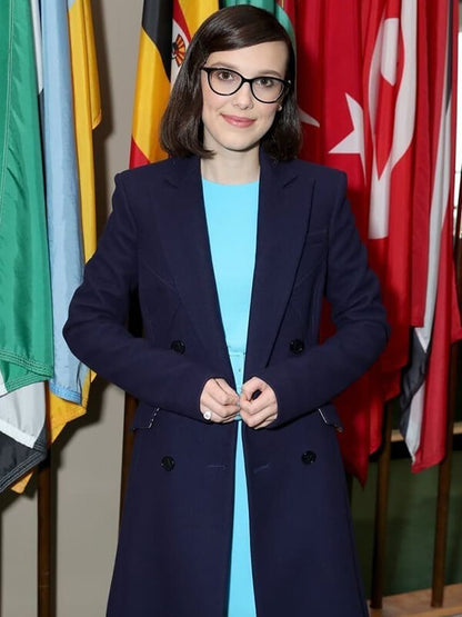 Millie Bobby Brown Blue Wool Coat