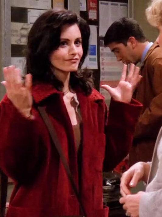 Monica Geller Friends S01 Red Corduroy Coat