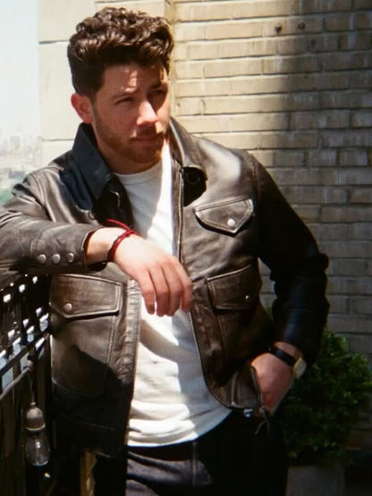 Nick Jonas Power Ballad 2026 Premiere Leather Jacket