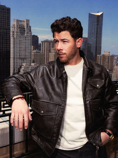 Nick Jonas Power Ballad 2026 Premiere Leather Jacket