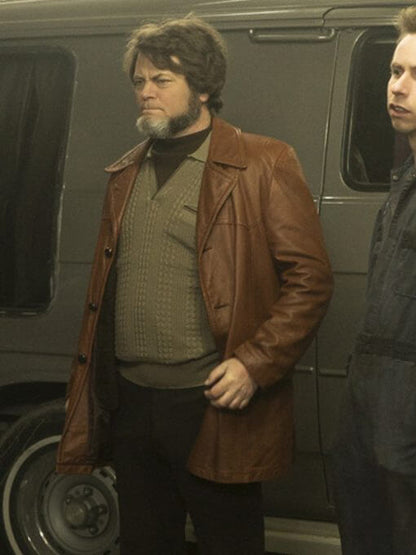 Nick Offerman Fargo Brown Leather Coat