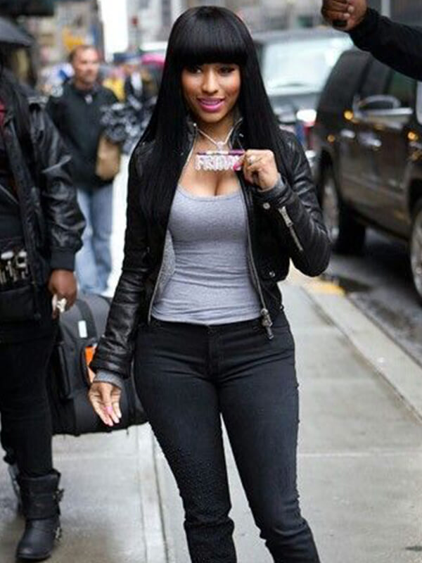 Nicki Minaj Black Leather Biker Jacket