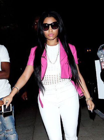 Nicki Minaj Pink Leather Cropped Jacket