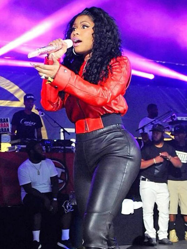 Nicki Minaj Red Biker Leather Jacket