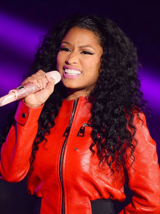 Nicki Minaj Red Biker Leather Jacket