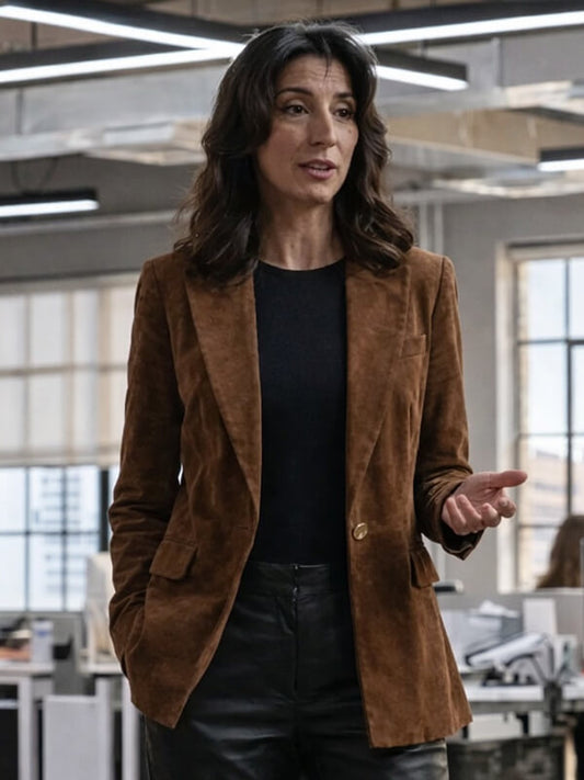 Nikki Reynard CIA 2026  Brown Suede Blazer