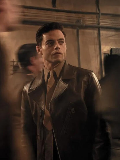 Nuremberg 2025 Rami Malek Brown Leather Jacket
