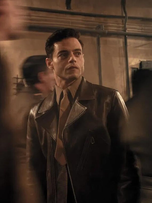 Nuremberg 2025 Rami Malek Brown Leather Jacket