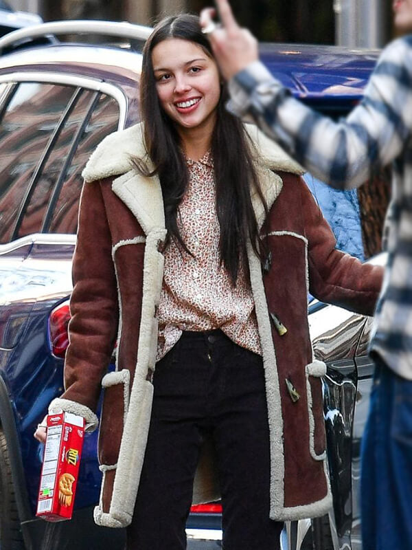 Olivia Rodrigo Brown Suede Shearling Coat