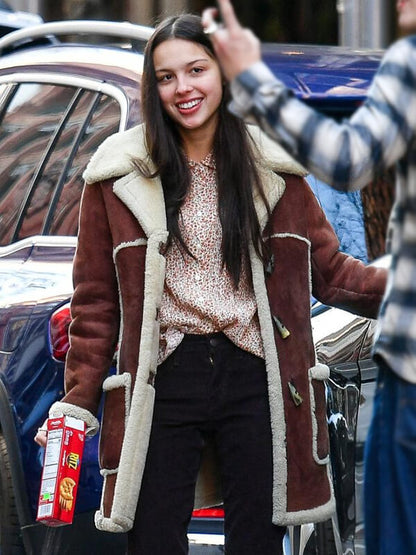 Olivia Rodrigo Brown Suede Shearling Coat