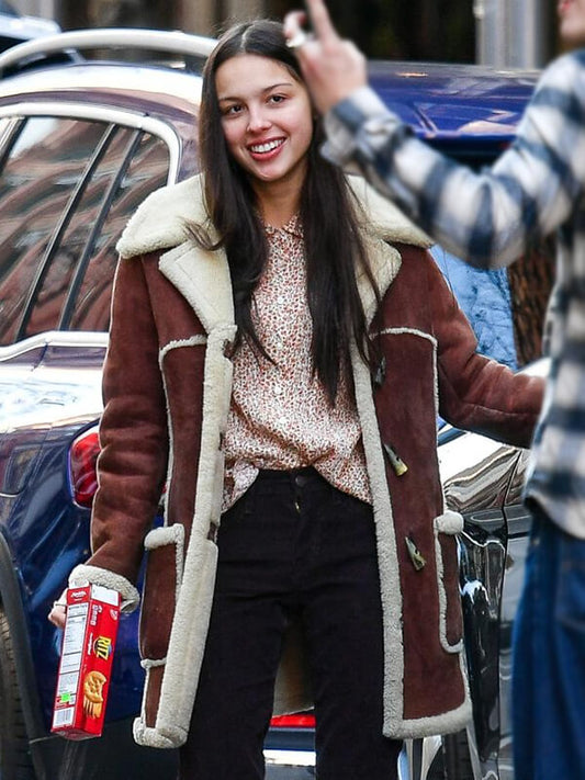 Olivia Rodrigo Brown Suede Shearling Coat