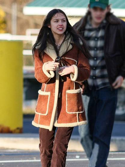 Olivia Rodrigo Brown Suede Shearling Coat