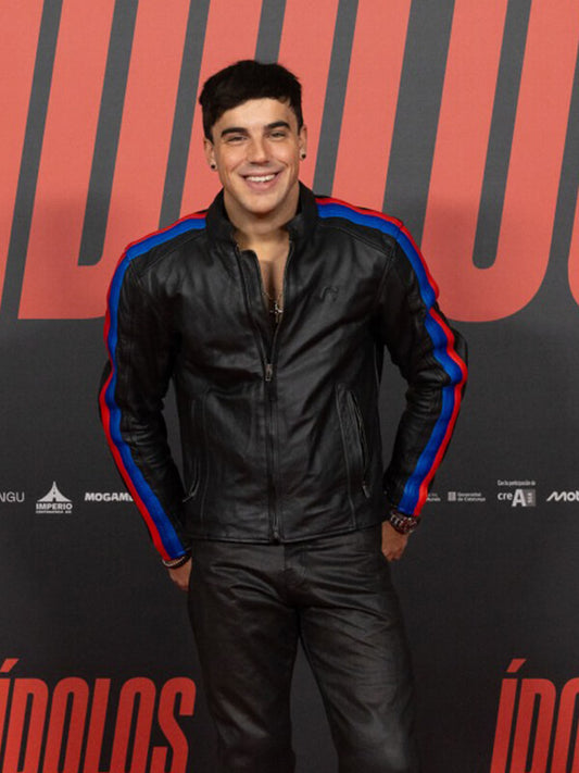 Oscar Casas Idolos 2026 Biker Black Leather Jacket