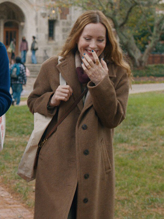 Poetic License 2025 Leslie Mann Brown Wool Coat