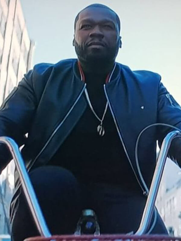 Power 50 Cent Black Leather Bomber Jacket