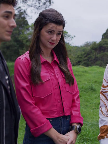 Power Rangers Dino Fury Amelia Jones Pink Leather Jacket