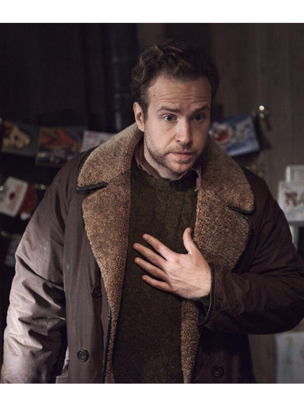 Rafe Spall Black Mirror S04 Brown Leather Shearling Coat