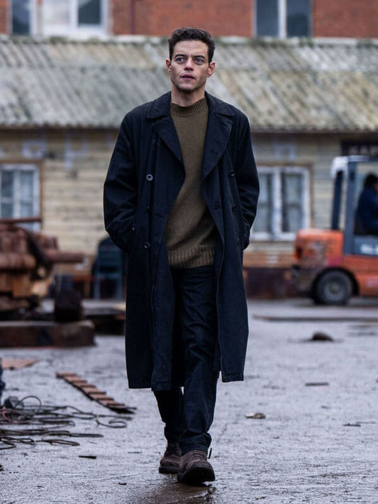 Rami Malek The Amateur 2025 Black Wool Coat