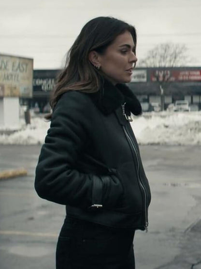 Reacher S02 Karla Dixon Black Shearling Jacket