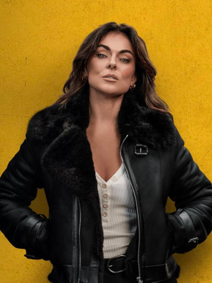 Reacher S02 Karla Dixon Black Shearling Jacket