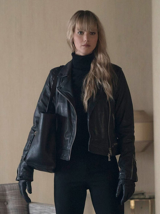 Red Sparrow Jennifer Lawrence Black Biker Jacket