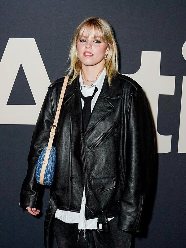 Renee Rapp Black Leather Motorcycle Jacket