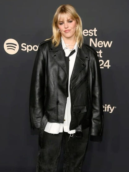 Renee Rapp Black Leather Motorcycle Jacket