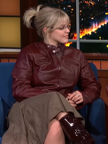 Renee Rapp Burgundy Biker Leather Jacket