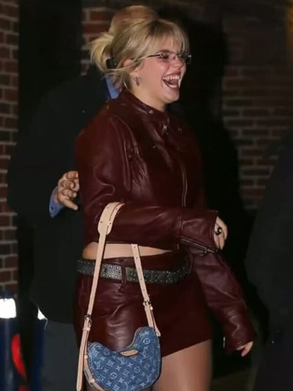 Renee Rapp Burgundy Biker Leather Jacket