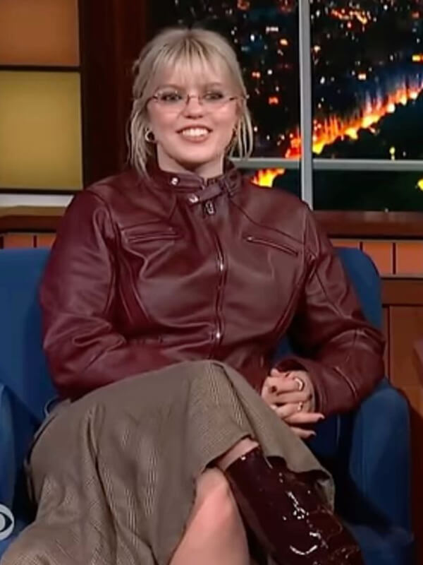 Renee Rapp Burgundy Biker Leather Jacket