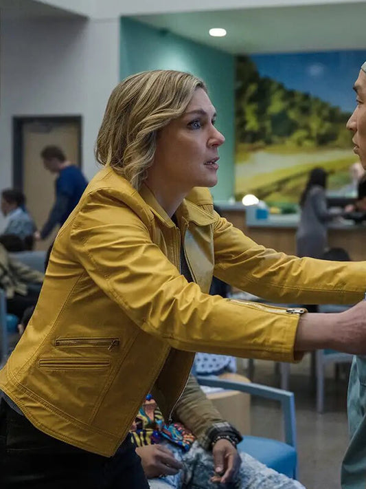 Rhea Seehorn Pluribus 2025 Yellow Leather Jacket