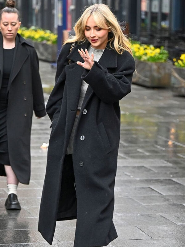 Sabrina Carpenter Black Wool Long Coat