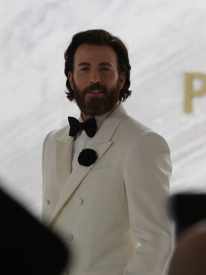 Sacrifice 2026 Chris Evans White Wool Blazer