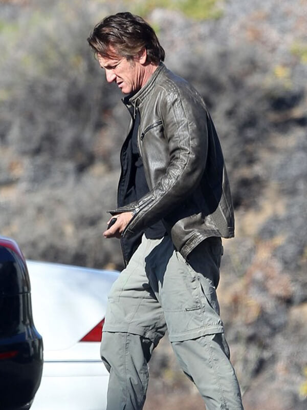 Sean Penn Gray Leather Biker Jacket