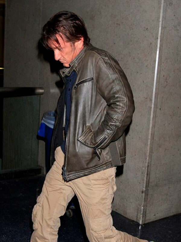 Sean Penn Gray Leather Biker Jacket